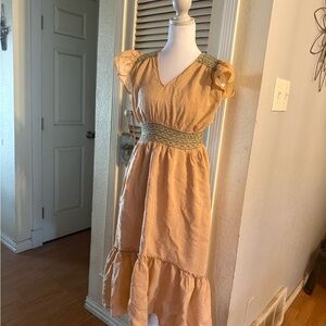Chelsea & Violet Tan High Low Dress with Ruffles